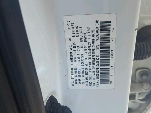 1HGCR2F80DA095267 - 2013 HONDA ACCORD EXL WHITE photo 10