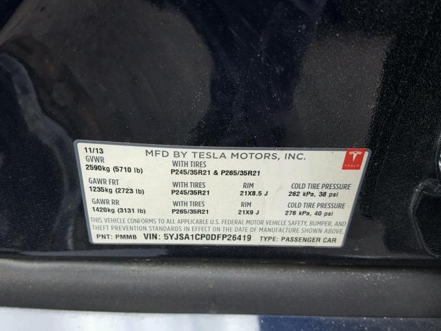 5YJSA1CP0DFP26419 - 2013 TESLA MODEL S BLUE photo 10