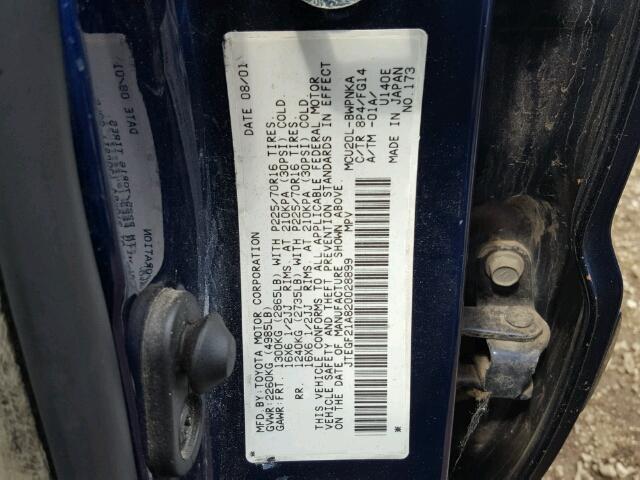 JTEGF21A820028899 - 2002 TOYOTA HIGHLANDER BLUE photo 10