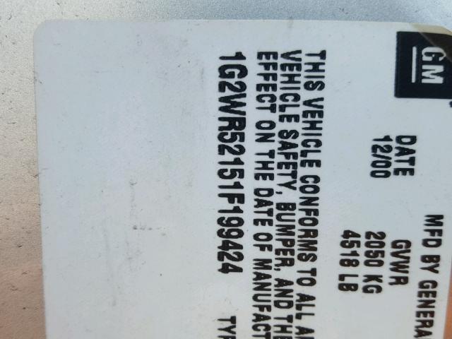 1G2WR52151F199424 - 2001 PONTIAC GRAND PRIX SILVER photo 10