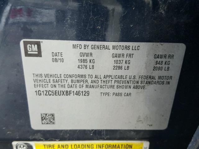 1G1ZC5EUXBF146129 - 2011 CHEVROLET MALIBU 1LT 蓝色 照片 10