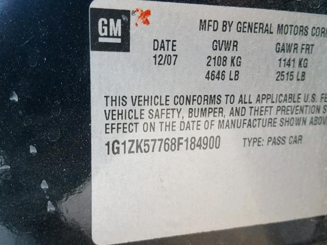 1G1ZK57768F184900 - 2008 CHEVROLET MALIBU LTZ 黑色 照片 10