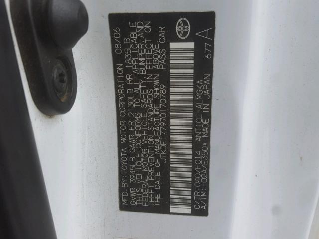 JTKDE177970170789 - 2007 TOYOTA SCION TC 白色 照片 10