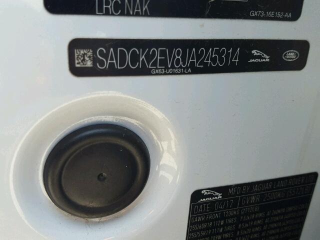 SADCK2EV8JA245314 - 2018 JAGUAR F-PACE PRE WHITE photo 10