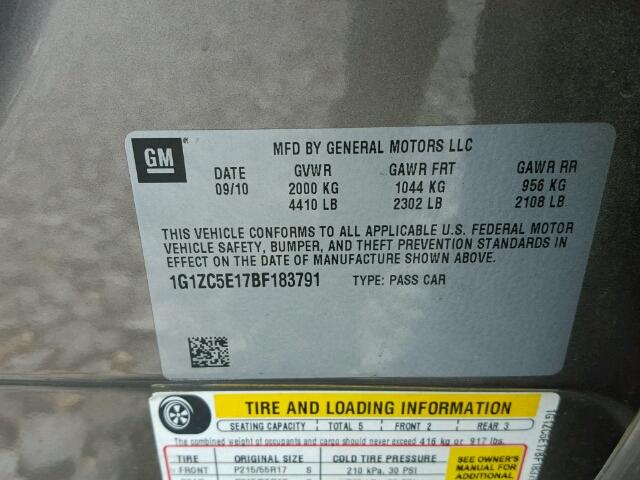 1G1ZC5E17BF183791 - 2011 CHEVROLET MALIBU 1LT 棕色 照片 10