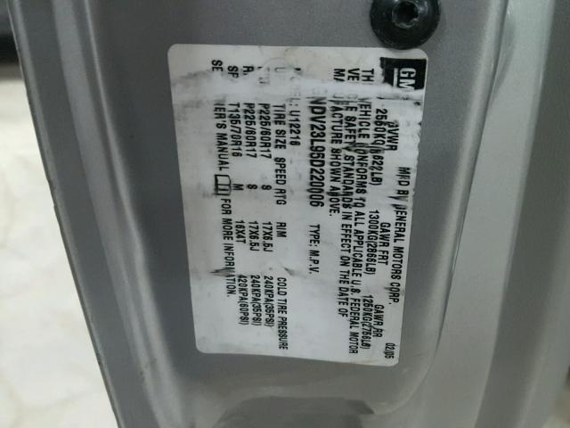 1GNDV23L95D220006 - 2005 CHEVROLET UPLANDER L 银色 照片 10