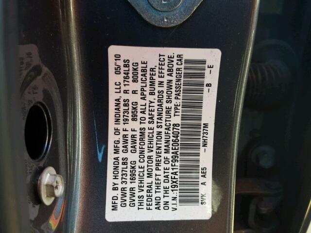 19XFA1F99AE064078 - 2010 HONDA CIVIC EXL GRAY photo 10