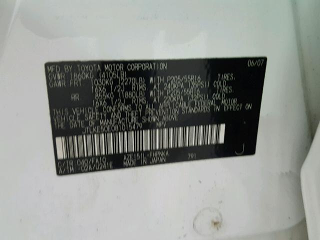 JTLKE50E081015479 - 2008 TOYOTA SCION XB თეთრი ფოტო 10