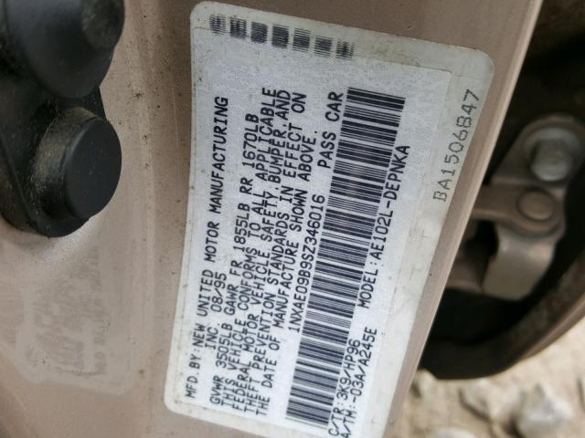 1NXAE09B9SZ346016 - 1995 TOYOTA COROLLA LE 米色 照片 10