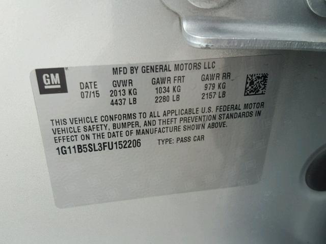 1G11B5SL3FU152206 - 2015 CHEVROLET MALIBU LS Gümüş foto 10