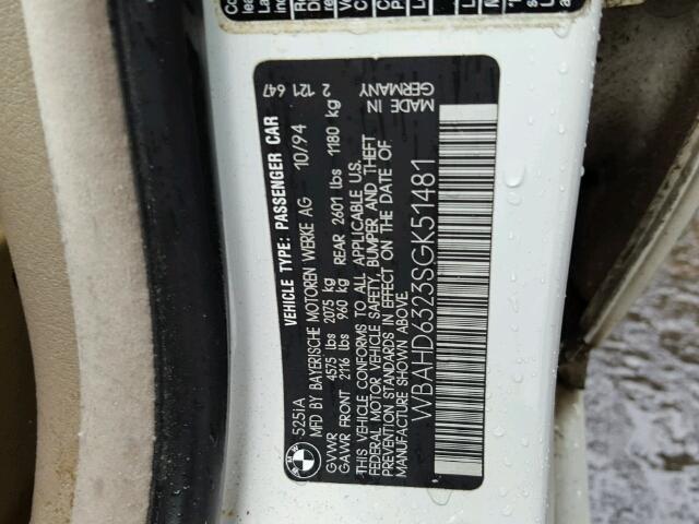 WBAHD6323SGK51481 - 1995 BMW 525 I AUTO WHITE photo 10