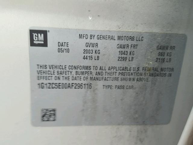 1G1ZC5E00AF296116 - 2010 CHEVROLET MALIBU 1LT BEIGE photo 10