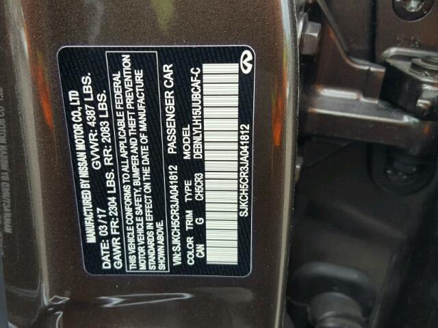 SJKCH5CR3JA041812 - 2018 INFINITI QX30 BASE BROWN photo 10