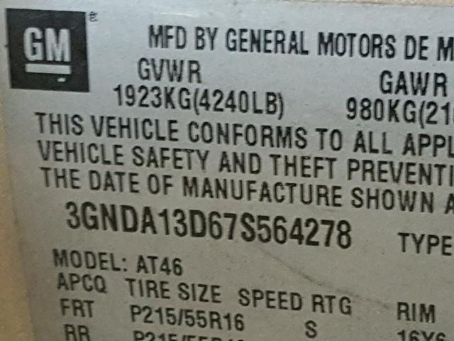 3GNDA13D67S564278 - 2007 CHEVROLET HHR LS GOLD photo 10