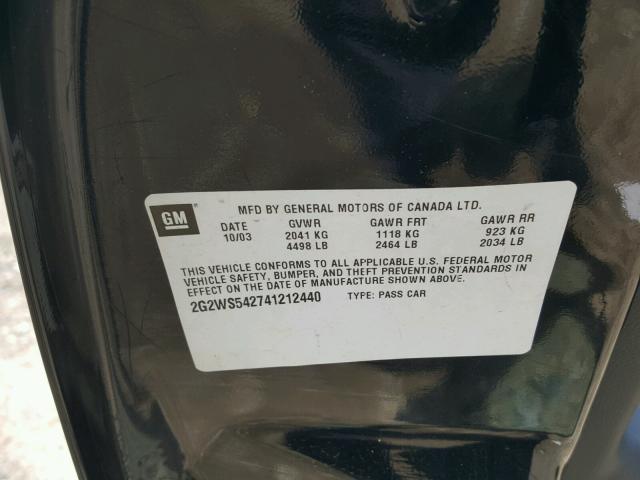 2G2WS542741212440 - 2004 PONTIAC GRAND PRIX BLACK photo 10