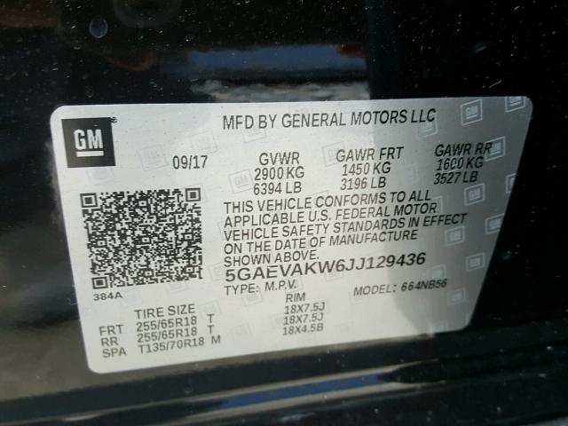 5GAEVAKW6JJ129436 - 2018 BUICK ENCLAVE ES BLACK photo 10