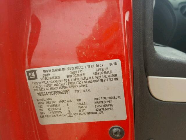 3GNCA13D78S683907 - 2008 CHEVROLET HHR LS RED photo 10