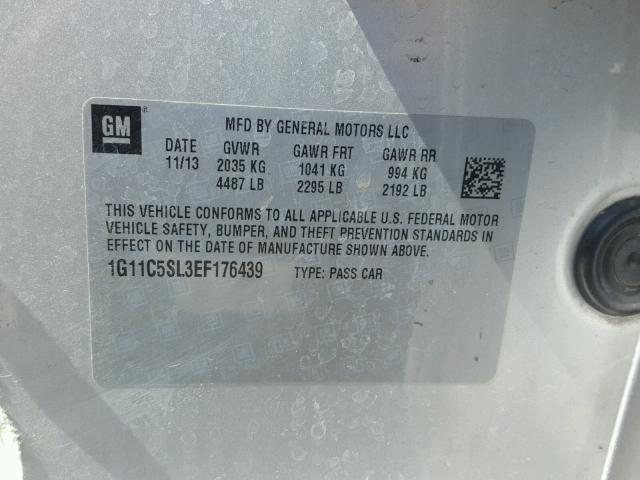 1G11C5SL3EF176439 - 2014 CHEVROLET MALIBU 1LT ვერცხლისფერი ფოტო 10