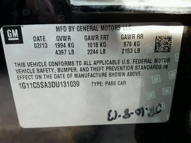 1G11C5SA3DU131039 - 2013 CHEVROLET MALIBU 1LT 黑色 照片 10