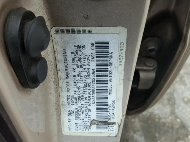 1NXAE09E2PZ025064 - 1993 TOYOTA COROLLA LE 金色 照片 10