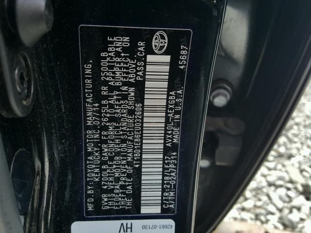 4T1BD1EB6EU032606 - 2014 TOYOTA AVALON HYB BLACK photo 10