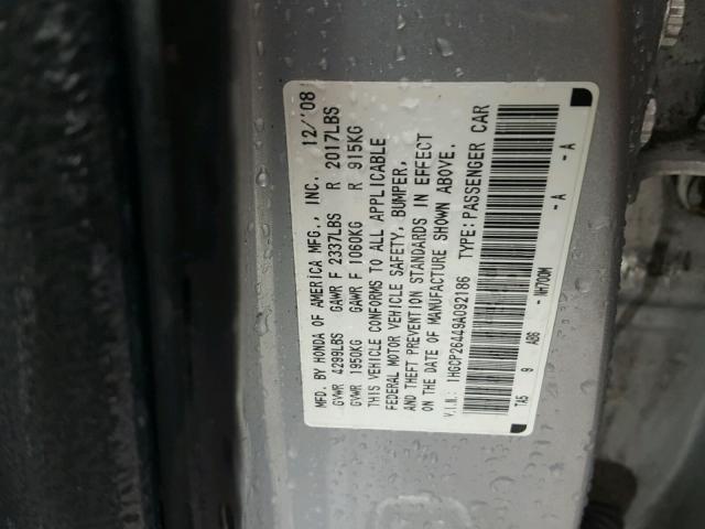 1HGCP26449A092186 - 2009 HONDA ACCORD LXP SILVER photo 10