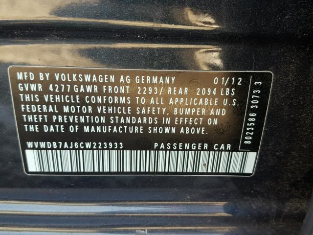 WVWDB7AJ6CW223933 - 2012 VOLKSWAGEN GOLF BLUE photo 10