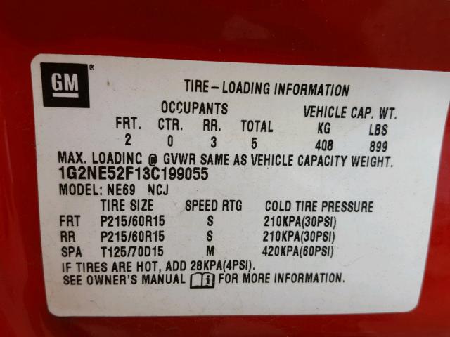 1G2NE52F13C199055 - 2003 PONTIAC GRAND AM S Qırmızı foto 10