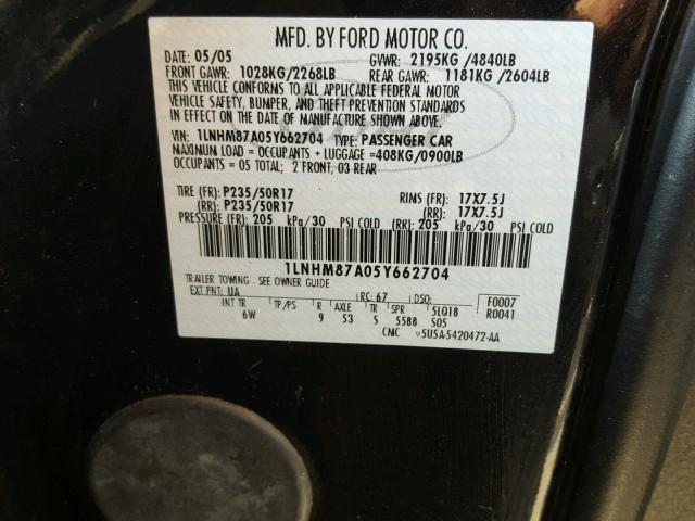 1LNHM87A05Y662704 - 2005 LINCOLN LS BLACK photo 10