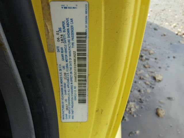 3VWED21C01M481622 - 2001 VOLKSWAGEN NEW BEETLE Sarı foto 10