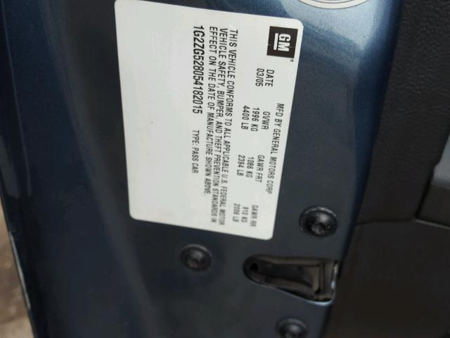1G2ZG528054182015 - 2005 PONTIAC G6 TURQUOISE photo 10