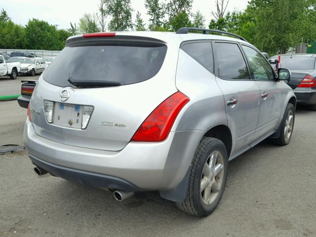 JN8AZ08W14W329235 - 2004 NISSAN MURANO SL SILVER photo 4