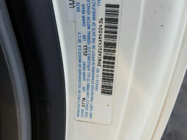 3VWCA21C4XM400436 - 1999 VOLKSWAGEN NEW BEETLE 白色 照片 10