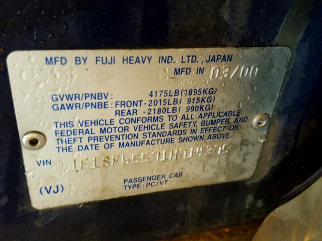 JF1SF65571H714375 - 2001 SUBARU FORESTER S BLUE photo 10