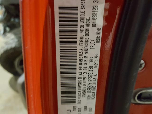 1C6RR7YT2FS751108 - 2015 RAM 1500 REBEL წითელი ფოტო 10