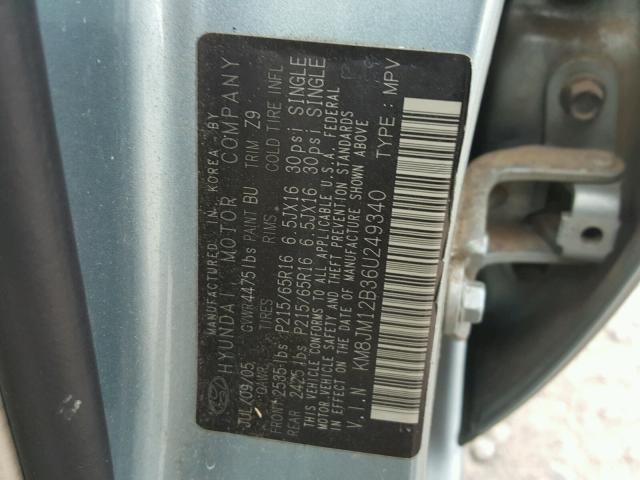 KM8JM12B36U249340 - 2006 HYUNDAI TUCSON GL BLUE photo 10