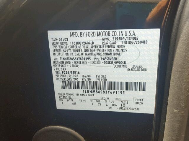 1LNHM86S83Y691195 - 2003 LINCOLN LS 黑色 照片 10