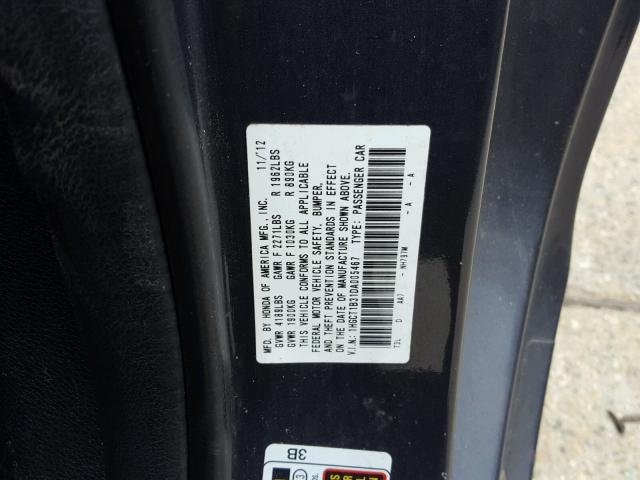 1HGCT1B31DA005467 - 2013 HONDA ACCORD LX- GRAY photo 10