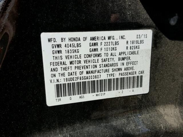 19UDE2F85GA003607 - 2016 ACURA ILX PREMIU BLACK photo 10