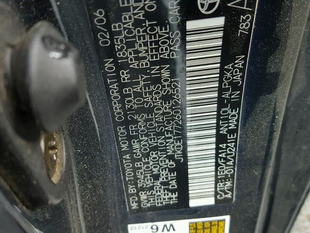 JTKDE177260126521 - 2006 TOYOTA SCION TC 黑色 照片 10