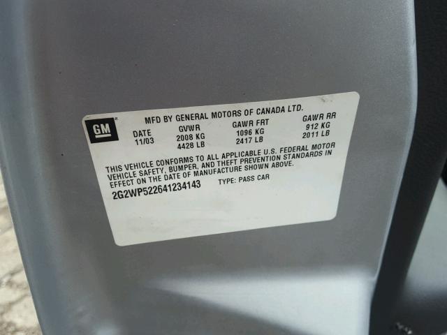 2G2WP522641234143 - 2004 PONTIAC GRAND PRIX SILVER photo 10