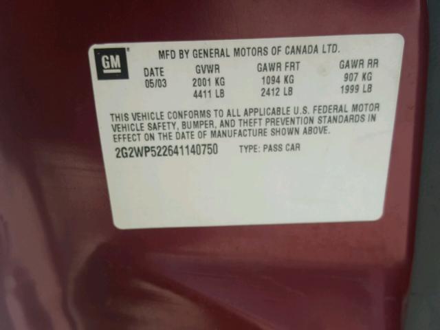 2G2WP522641140750 - 2004 PONTIAC GRAND PRIX RED photo 10
