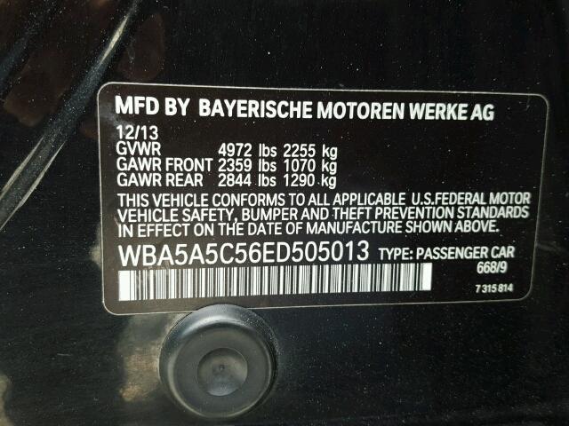 WBA5A5C56ED505013 - 2014 BMW 528 I BLACK photo 10