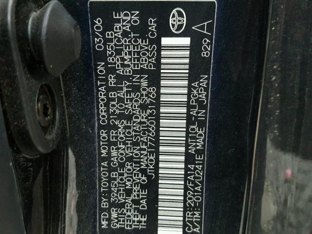 JTKDE177660131768 - 2006 TOYOTA SCION TC 黑色 照片 10