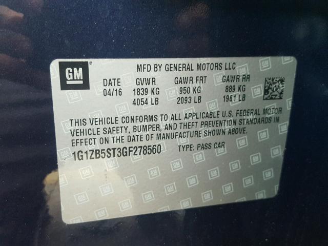 1G1ZB5ST3GF278560 - 2016 CHEVROLET MALIBU LS Mavi foto 10