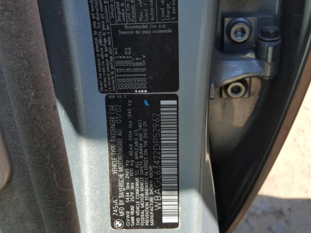 WBAGL63422DP52962 - 2002 BMW 745 I GREEN photo 10