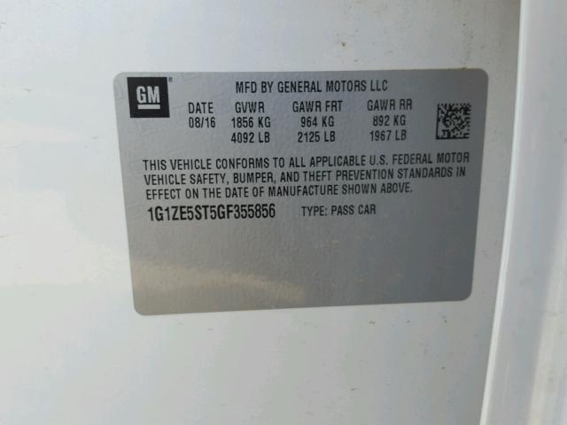 1G1ZE5ST5GF355856 - 2016 CHEVROLET MALIBU LT 白色 照片 10