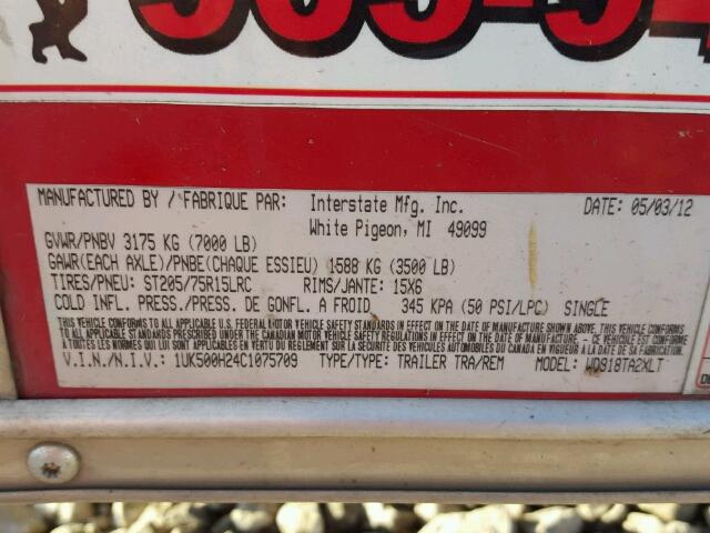 1UK500H24C1075709 - 2012 UTILITY TRAILER RED photo 10