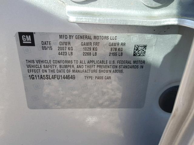 1G11A5SL4FU144649 - 2015 CHEVROLET MALIBU LS ვერცხლისფერი ფოტო 10