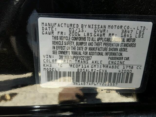 3N1AB7AP6FY221557 - 2015 NISSAN SENTRA S BLACK photo 10